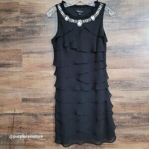 SL Fashions Flutter Chiffon Ruffle Sheath Dress 10 Embellished Tiered Couture